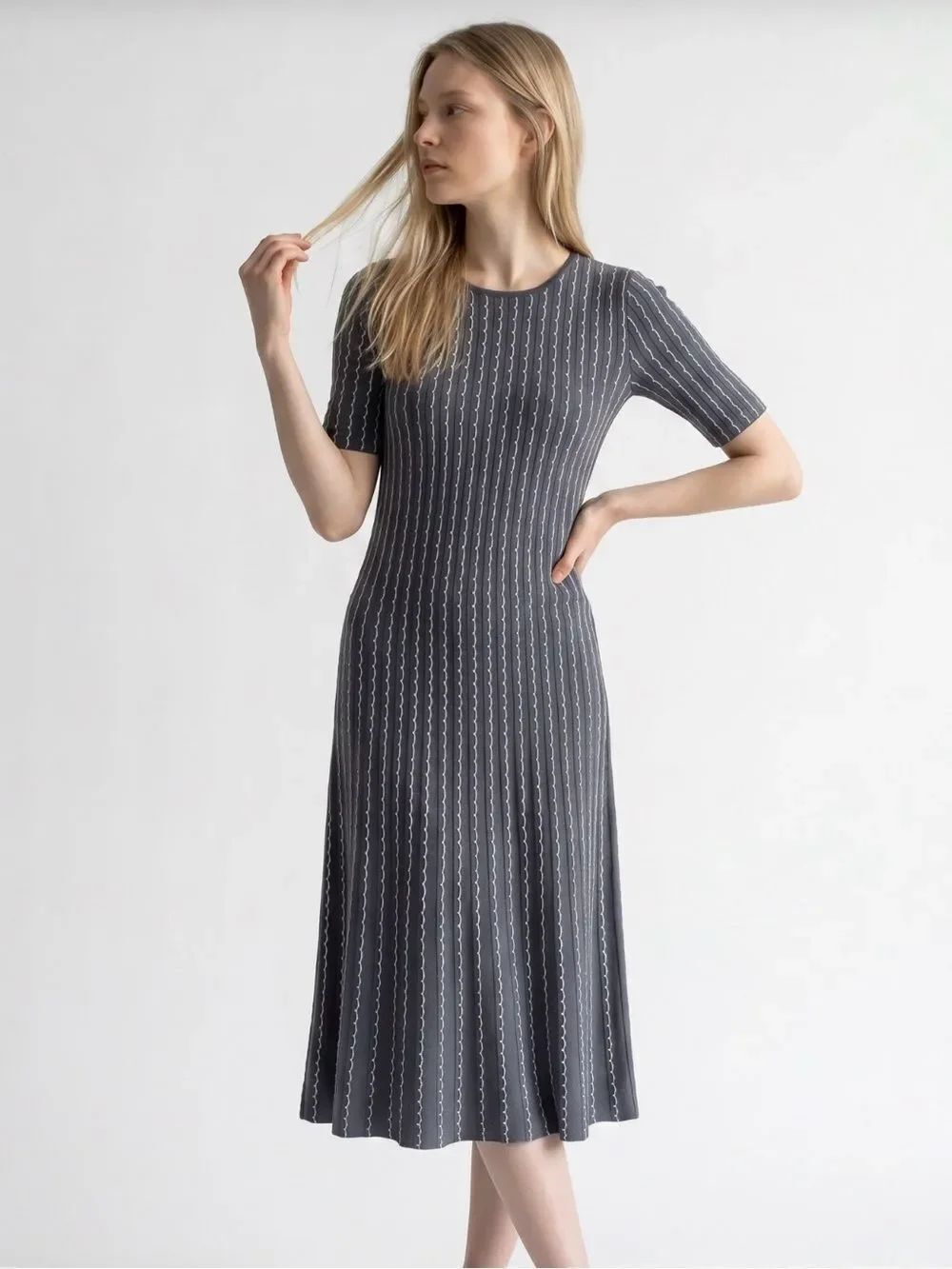 Armani Collezioni Charcoal Midi Dress with Stripes Size 2